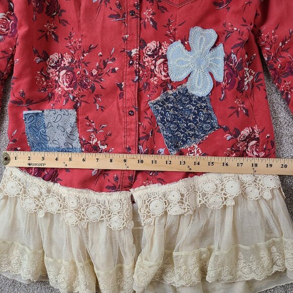 OOAK Magnolia Boho Indie Upcycled Art Jacket Western Country Gypsy Chic Women M - Picture 10 of 16